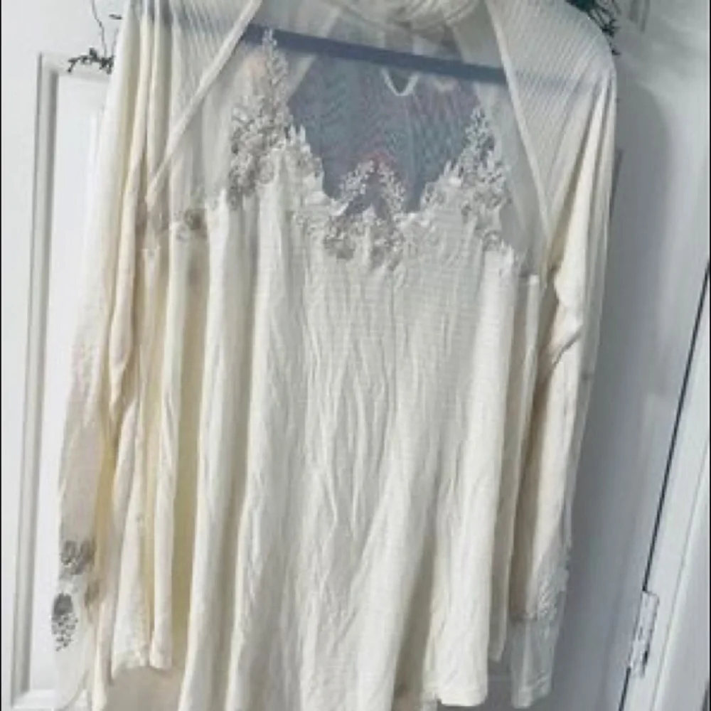 NWT Free People Saheli Embroidered Mesh Floral Top Ecru